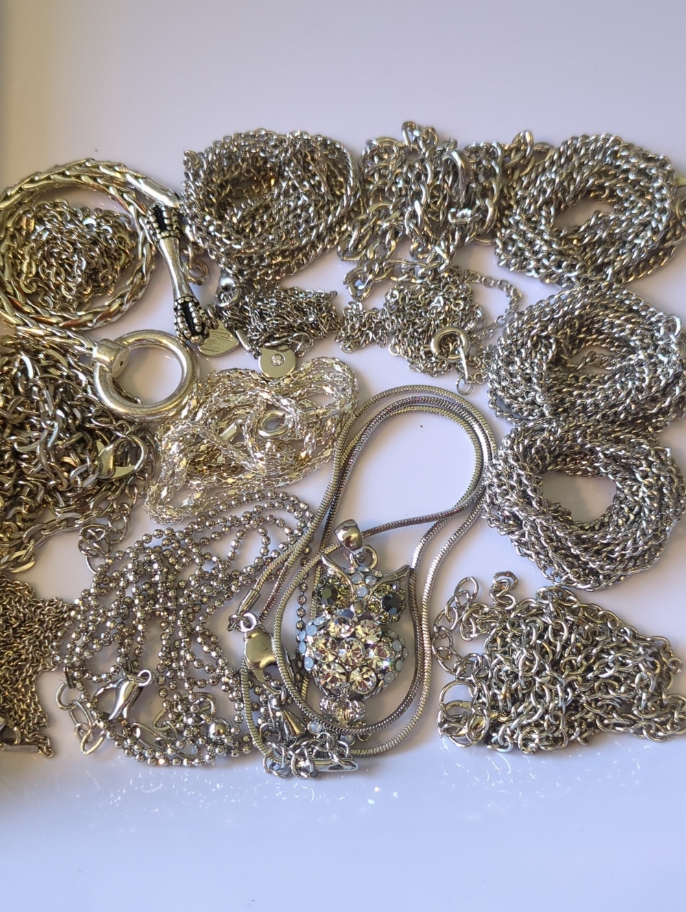 🏵️B36 Silver-Tone Chain Necklaces - Set of 12- All wearable